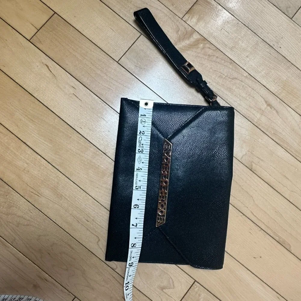 Stella & Dot Black Pebbled Leather Envelope Clutch w Rose Gold Accents Wallet
